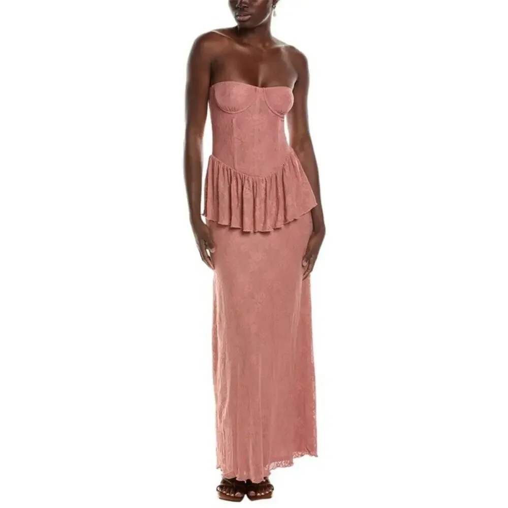 NWT Anthropologie We Wore What Strapless Corset Peplum Maxi Dress Sz 2 - Picture 2 of 8